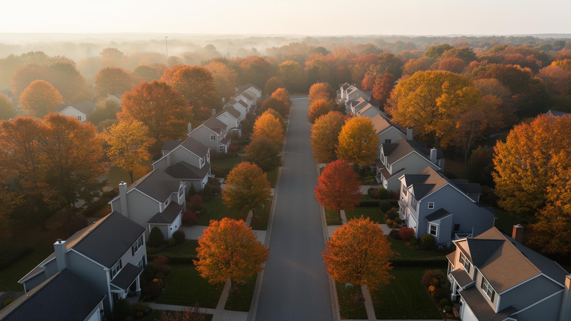 Rochester neighborhood with homes and autumn trees